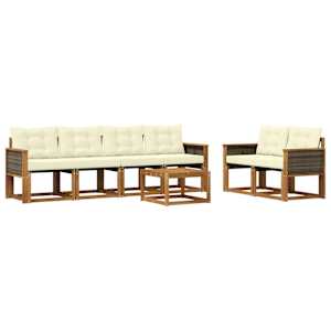 Zunanja garnitura za sedenje z blazino 7 pcs Naravna in smetana