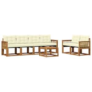 Zunanja garnitura za sedenje z blazino 7 pcs Naravna in smetana