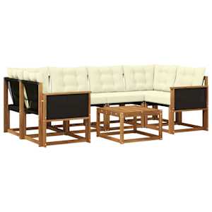 Zunanja garnitura za sedenje z blazino 7 pcs Naravna in smetana