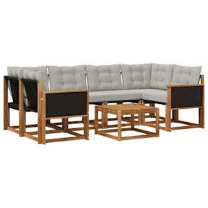 Zunanja garnitura za sedenje 7 pcs Naravna in svetlo siva