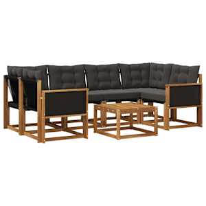 Zunanja garnitura za sedenje z blazino 7 pcs Naravna in črna
