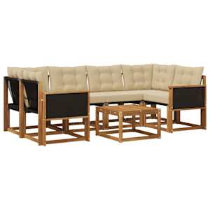 Zunanja garnitura za sedenje z blazino 7 pcs Naravna in bež