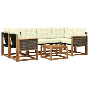 Zunanja garnitura za sedenje z blazino 7 pcs Naravna in smetana