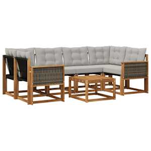 Zunanja garnitura za sedenje 7 pcs Naravna in svetlo siva