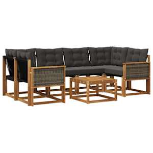 Zunanja garnitura za sedenje z blazino 7 pcs Naravna in črna