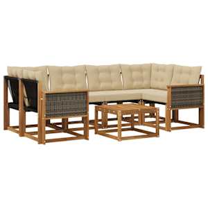 Zunanja garnitura za sedenje z blazino 7 pcs Naravna in bež