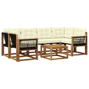 Zunanja garnitura za sedenje z blazino 7 pcs Naravna in smetana