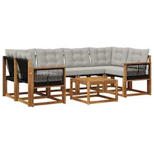 Zunanja garnitura za sedenje 7 pcs Naravna in svetlo siva