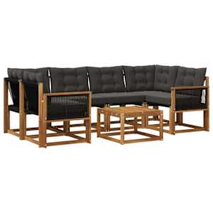 Zunanja garnitura za sedenje z blazino 7 pcs Naravna in črna