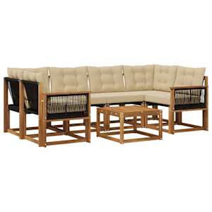 Zunanja garnitura za sedenje z blazino 7 pcs Naravna in bež