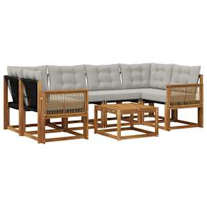 Zunanja garnitura za sedenje 7 pcs Naravna in svetlo siva