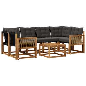 Zunanja garnitura za sedenje z blazino 7 pcs Naravna in črna