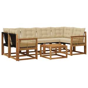 Zunanja garnitura za sedenje z blazino 7 pcs Naravna in bež