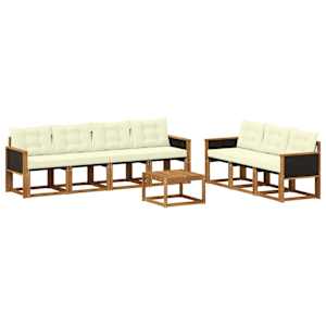 Zunanja garnitura za sedenje z blazino 8 pcs Naravna in smetana