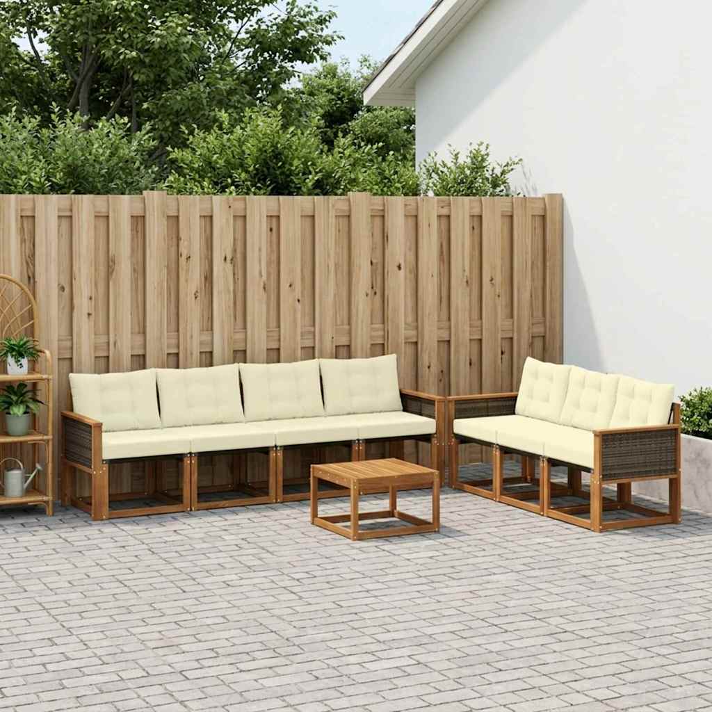 vidaXL Set de canapele de exterior cu pernă 8 pcs Natural și Crem