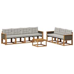 Zunanja garnitura za sedenje 8 pcs Naravna in svetlo siva