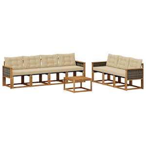 Zunanja garnitura za sedenje z blazino 8 pcs Naravna in bež