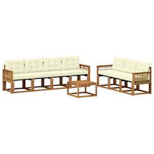 Zunanja garnitura za sedenje z blazino 8 pcs Naravna in smetana