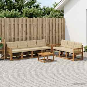 Zunanja garnitura za sedenje z blazino 8 pcs Naravna in bež