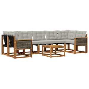 Zunanja garnitura za sedenje 8 pcs Naravna in svetlo siva