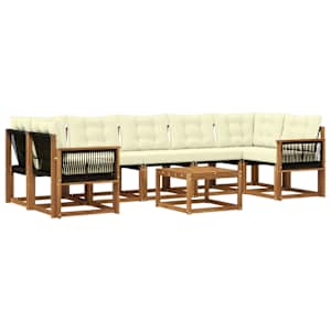 Zunanja garnitura za sedenje z blazino 8 pcs Naravna in smetana