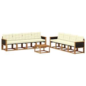 Zunanja garnitura za sedenje z blazino 9 pcs Naravna in smetana