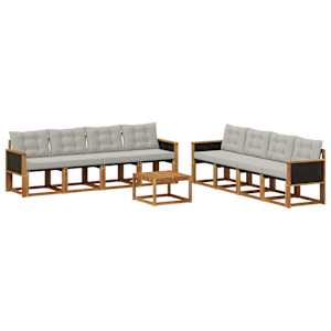 Zunanja garnitura za sedenje 9 pcs Naravna in svetlo siva