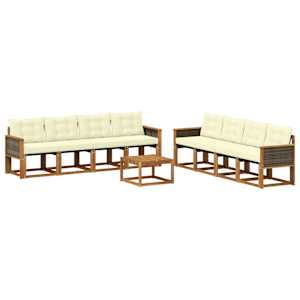 Zunanja garnitura za sedenje z blazino 9 pcs Naravna in smetana