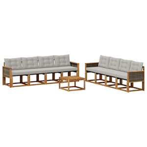 Zunanja garnitura za sedenje 9 pcs Naravna in svetlo siva