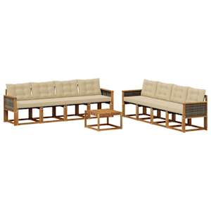 Zunanja garnitura za sedenje z blazino 9 pcs Naravna in bež