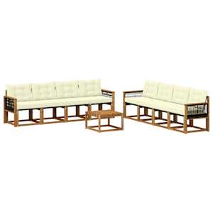 Zunanja garnitura za sedenje z blazino 9 pcs Naravna in smetana