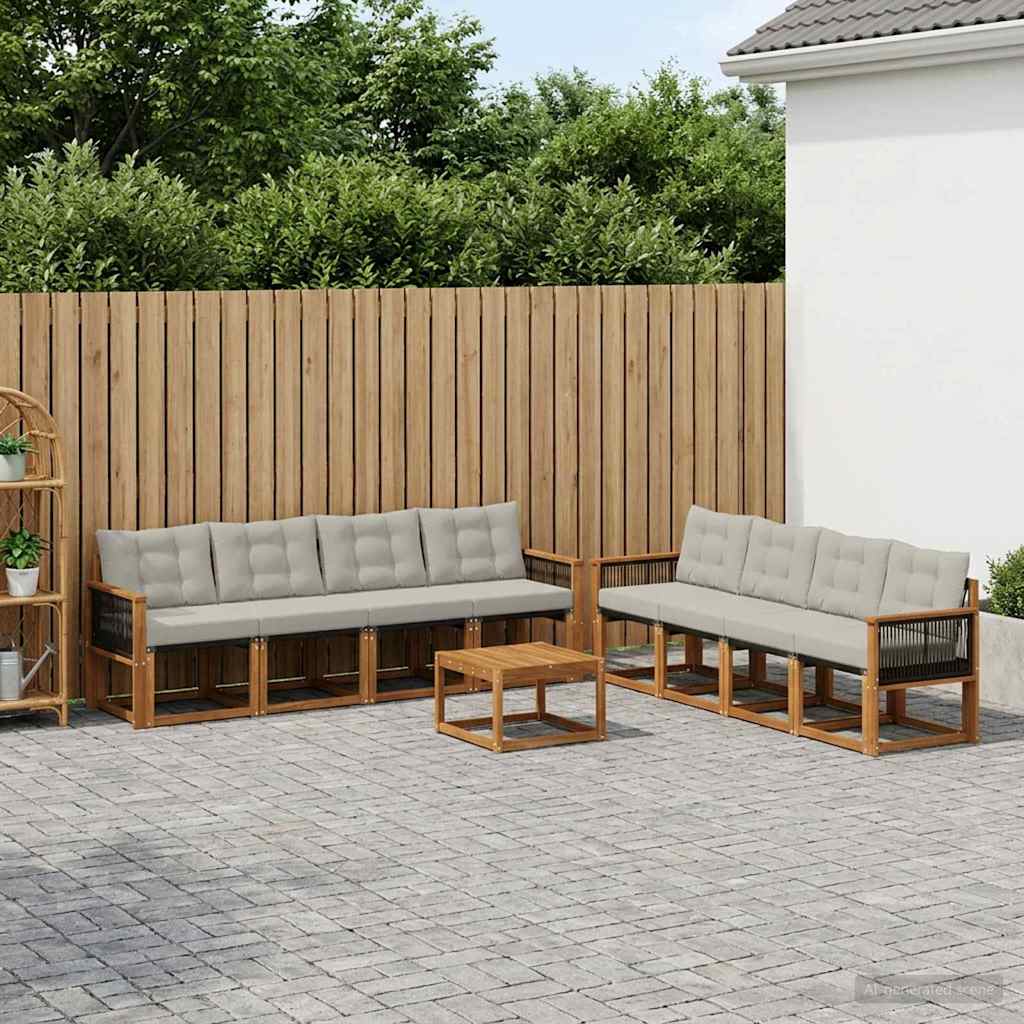 vidaXL Buiten bankenset 9 st 8-zits Naturel en lichtgrijs