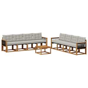 Zunanja garnitura za sedenje 9 pcs Naravna in svetlo siva