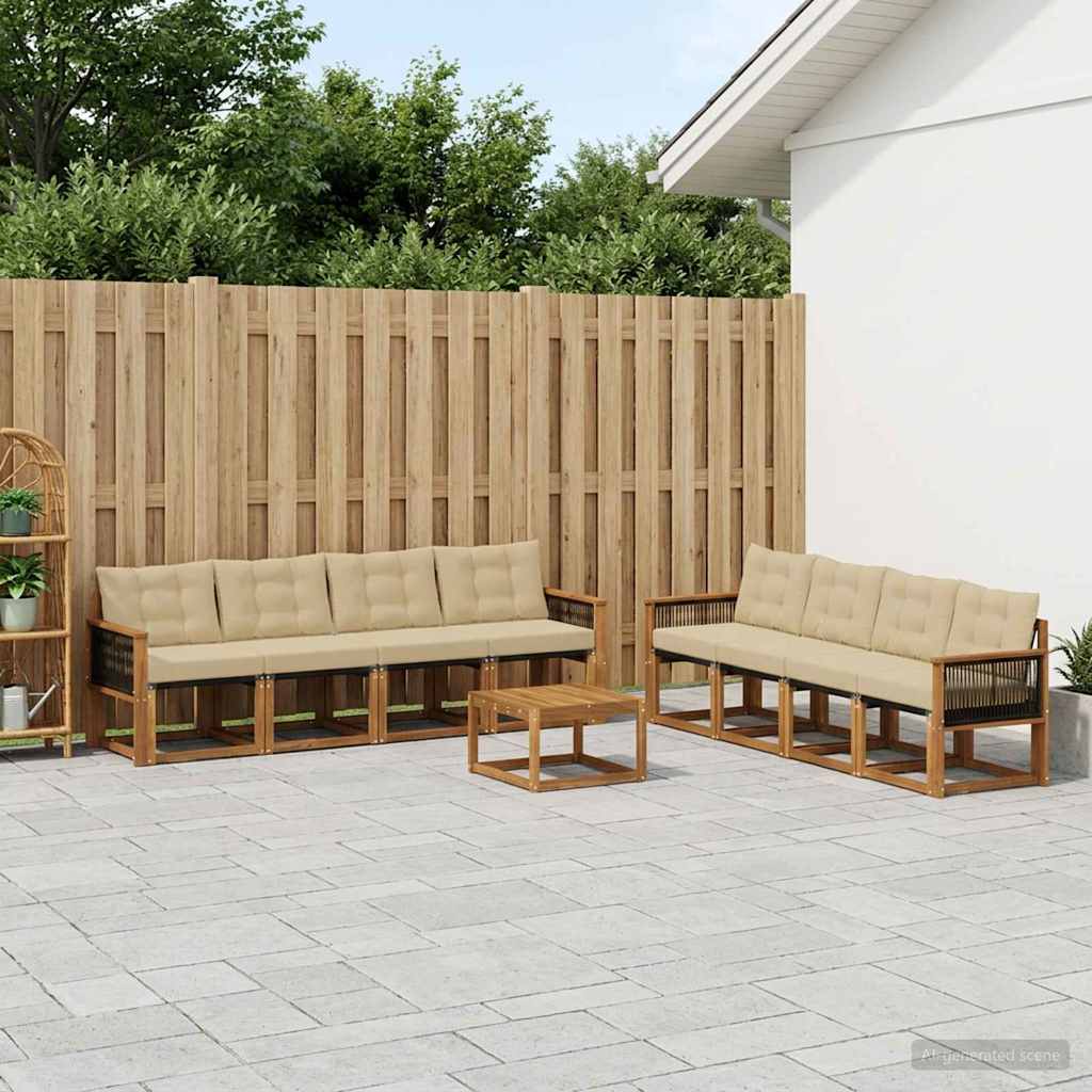 vidaXL Buiten bankenset 9 st 8-zits Natuurlijk en Beige