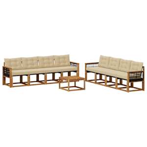 Zunanja garnitura za sedenje z blazino 9 pcs Naravna in bež