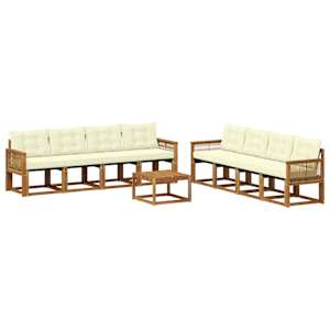 Zunanja garnitura za sedenje z blazino 9 pcs Naravna in smetana