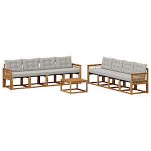 Zunanja garnitura za sedenje 9 pcs Naravna in svetlo siva