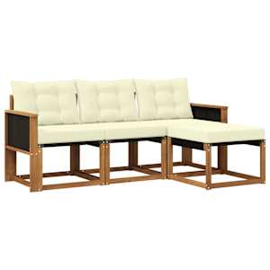 Zunanja garnitura za sedenje z blazino 4 pcs Naravna in smetana