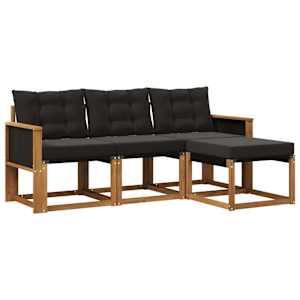 Zunanja garnitura za sedenje z blazino 4 pcs Naravna in črna
