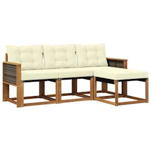 Zunanja garnitura za sedenje z blazino 4 pcs Naravna in smetana