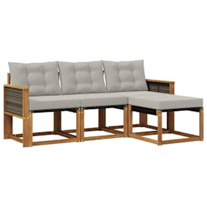 Zunanja garnitura za sedenje 4 pcs Naravna in svetlo siva
