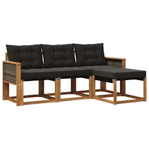 Zunanja garnitura za sedenje z blazino 4 pcs Naravna in črna