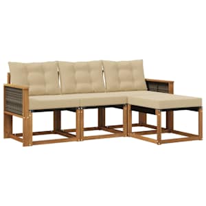 Zunanja garnitura za sedenje z blazino 4 pcs Naravna in bež