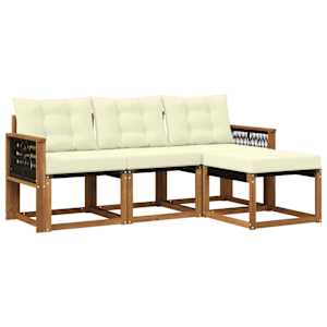 Zunanja garnitura za sedenje z blazino 4 pcs Naravna in smetana