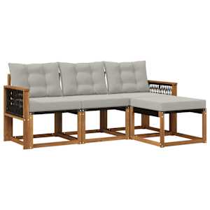 Zunanja garnitura za sedenje 4 pcs Naravna in svetlo siva