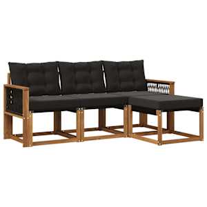 Zunanja garnitura za sedenje z blazino 4 pcs Naravna in črna