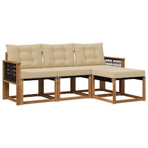 Zunanja garnitura za sedenje z blazino 4 pcs Naravna in bež