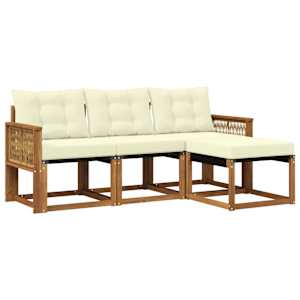 Zunanja garnitura za sedenje z blazino 4 pcs Naravna in smetana