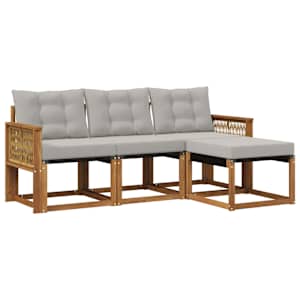 Zunanja garnitura za sedenje 4 pcs Naravna in svetlo siva