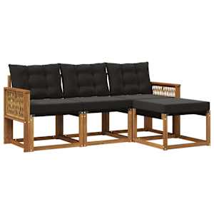 Zunanja garnitura za sedenje z blazino 4 pcs Naravna in črna